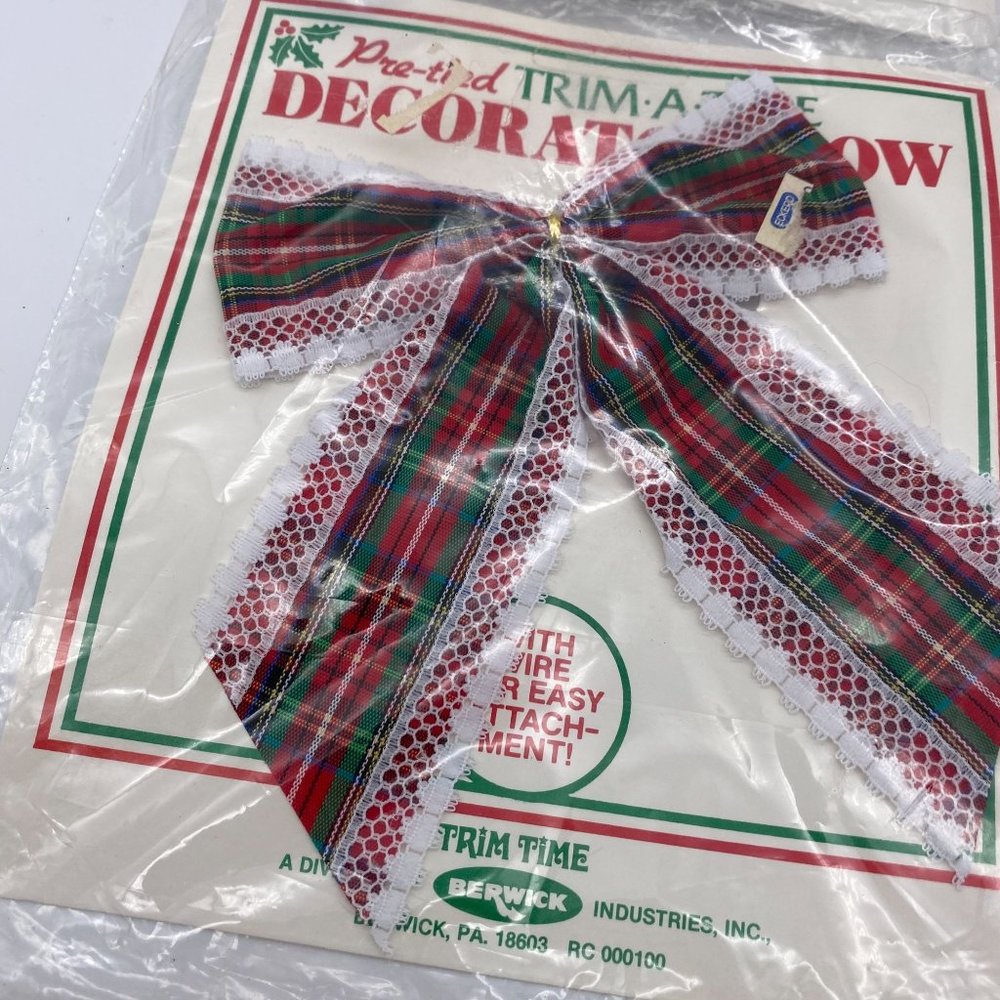 Vintage Berwick Pre tied plaid Christmas tree bows tartan Trim a tree - Picture 4 of 8